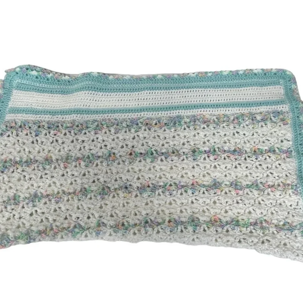 Handmade Crochet Baby Blanket Stripe Pastels‎ 34